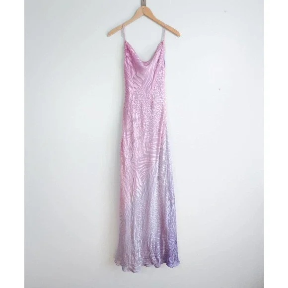 Elegant light pink lavender purple ombre silk maxi gown - Picture 5 of 16